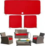 ClawsCover 3 Pack Outdoor Patio Seat Cushion Replacement Covers Fit for 4 Pieces 4-Seater Wicker Rattan Patio Conversation Set Sofa Loveseat Chair Couch Furniture,Red-Include Cover Only