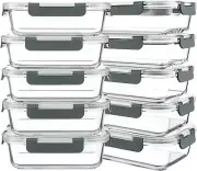10 Packs 30 oz Glass Food Storage Containers Airtight & Leakproof Set Snap Lock