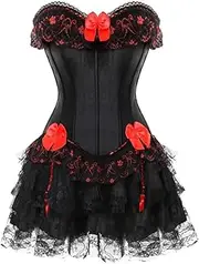 [OFFSUM] Women's Sexy Corset - Lace Embroidery Large Size Dress Fashion Bowknot Patchwork Party Club Irregular Ruffles Strapless Backless Clothing