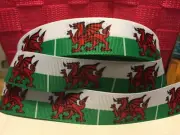 NEW 5 yards 1 inch wide Welsh-Wales Flag Grosgrain Ribbon
