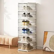 Foldable Shoe Storage Box 6 Tier, Shoe Boxes, Plastic Shoe Storage Organiser, Stackable Shoe Rack, No Assembly Required, Transparent