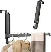 2Pcs Over The Door Hooks Hanger Foldable, Portable Over The Door Hanger for Travel, Wall Mounted Over The Door Drying Rack with Retractable Rod for Bedroom Bathroom Laundry (Space Grey)
