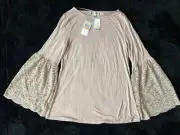 Neiman Marcus Rust Beige Bell Sleeve Boho Peasant Blouse S
