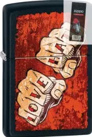 Zippo CM1306 Love Hate Fists Black Matte Lighter + FLINT PACK