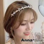 【ANNASOFIA】韓式髮箍新娘髮飾-浪漫花菲晶葉 現貨(灰藍系)