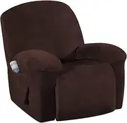 Smarcute Velvet Plush Recliner Cover for Recliner Couch Stretch Sofa Slipcover Featuring Plush Soft Fabric, Slip Resistant, Form Fit Stretch Furniture Protector (1 Seater, Brown)