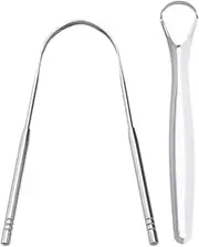 Tongue Scraper 2 Pack Stainless Steel Metal Cleaners Breath Fresher Suitable for Oral Care Products Silver