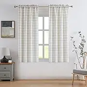 Amzdecor Buffalo Plaid Window Treatment Set,Light Filtering Curtain Woven Lines Pattern Drapes for Living Room and Bedroom, Semi Sheer Rod Pocket Modern Farmhouse Style 2 Panels 40"x63"x2,Beige&Blue