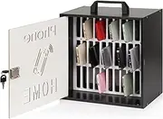 Lzttyee Cell Phone Holder Classroom 33 Slots Wooden Cell Phone Storage Cabinet Pocket Chart with Handle and Security Lock for Classroom Office (33 Grid Cabinet Black)