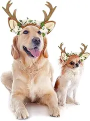 FLAdorepet Dog Elk Antler Reindeer Hat Cap Dog Cat Pet Christmas Costume Outfits Small Big Dog Hat Headwear Hair Grooming Accessories (L(for Medium and Big Dog), Brown)