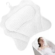 LeoLeozz Bath Pillow for Tub - 4D Air Mesh Bath Cushion,Portable Neck Support Breathable Non-Slip Bathtub Mat with Suction Cup for Outdoor Spa Home Travel Hotel Women Men (White)