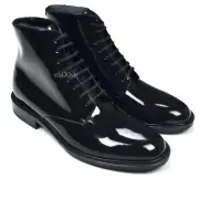 NWT $1K+ Saint Laurent Black Patent Leather Classic Army Boots Mens 43 AUTHENTIC