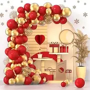 Red Gold Confetti Balloons Garland Arch Kit 120 PCS, Metallic Gold Red Confetti Balloons for Birthday Wedding Anniversary Celebrations Valentine's Day Party Decorations