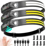 LED Headlamp Rechargeable 3PCS - 230° COB Super Bright Head Lights for Forehe...