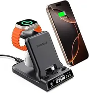 SwanScout Fast Charging Station for iPhone 16/15, Foldable 25W 3-in-1 Charger Stand for Apple Watch Ultra/10/9/8/7/6/5/SE, AirPods Pro/4/3/2, Travel Charger Dock SwanScout 701AC(USB-C Port)