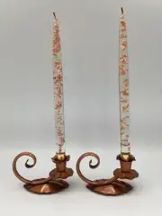 Vintage Copper Candle Holder w/ Gregorian Copper Lucite Candle Set Of 2