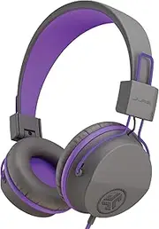 JLab JBuddies Studio On-Ear Kids Wired Headphones, Graphite/Violet, Toddler Headphones, Kid Safe, Studio Volume Safe, Volume Limiter, Folding, Adjustable, Noise Isolation, with Mic