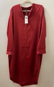 NWT $278 Eileen Fisher Serrano Recycled Polyester Satin Mandarin Collar Shirt M