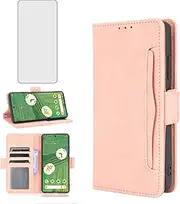 Asuwish Compatible with Google Pixel 7A 5G 2023 Wallet Case and Tempered Glass Screen Protector Card Holder Credit ID Slot Flip Leather Cell Accessories Phone Cover for Pixel7A A7 Women Men Rose Gold