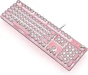 CC MALL Gaming Keyboard,Retro Punk Typewriter-Style, Blue Switches, White Backlight, USB Wired, for PC Laptop Desktop, Stylish Pink Mechanical Keyboard (Round Keycaps)