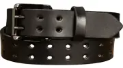 The Holey Bull: Men's Black Non Stitched Double Prong Leather Belt With Gunmetal
