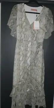 RODEO SHOW BNWT FRILLY DRESS rrp$249, MIDI, ANIMAL PRINT, true wrap, 6