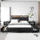 Levede Queen Bed Frame PU Mattress Base Storage Drawer Headboard USB Charge