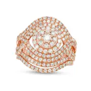 1.75 CT. T.W. Natural Diamond Double Frame Crossover Bridal Engagement Ring Set in Solid 10K Rose Gold