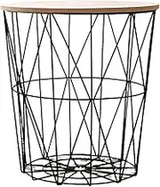 1Pack Nesting Tables with Storage Round Living Room Tables with Metal Basket and Wood Top Nesting End Storage Table Small Coffee Table with Lid for Living Room, Bedroom, Home, Playroom, Office