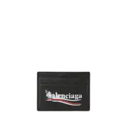 [Balenciaga] Balenciaga Smudged Logo-print Leather Cardholder ONE SIZE BLACK