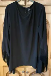 New Directions Black Top w fringe Size M New w Tags