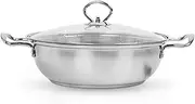 Stainless Steel Pan with Lid - Light & Thin Deep Saute Pan with Lid - Rapid Heating Stainless Steel Frying Pan Set - Sartenes de Acero Inoxidable -Multipurpose Steel Pans for Cooking - Deep Frying Pan