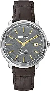 Bulova Men's Frank Sinatra 'The Best is Yet to Come' 3-Hand Swiss Automatic Date Watch, 42-Hour Preserve, Sapphire Crystal, Brown Strap/Silver/Gray Dial, Bulova Mens Frank Sinatra The Best is Yet to