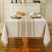 Laolitou Rustic Cotton Linen Table Cloth,Tablecloths for 6 Foot Rectangle Tables,Waterproof Washable Tablecloth with Tassel Rectangle/Oblong, 55''x 86'', 6-8 Seats