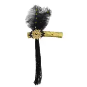 Gold Sequin Adult Costume Flapper Headband With Black Feathers One Size
