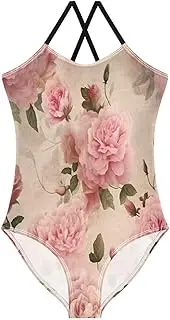 [RPLIFE] Vintage Pink Floral Bathing Suit Girl, Summer Beach Bathing Suits Girls, 3-10