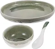 HAKIDZEL 1Set Ceramic Tableware Kit Set for One Handmade Dinnerware with Bowl Plate and Spoon High Temperature Fired Ceramic Dishware for Healthy Eating
