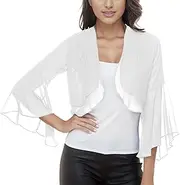 [Vnihaq] Bolero Shrugs for Dresses Women Puff Short Sleeve Summer Cropped Open Front Sheer Cardigans Lightweight Chiffon Shrug
