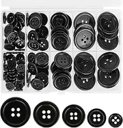 Black Buttons with Compartment Box, 100 Pcs 5 Sizes Sewing Buttons for Crafts 4-Hole Round Craft Buttons Mixed Resin Buttons for Shirt Pants Hat Sewing DIY Decoration