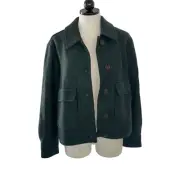 Boden Jacket Womens Size 14 Green Textured Collared Long Sleeve Pockets New