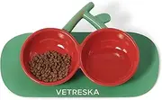 VETRESKA Cat Food Bowl Ceramic Cat Bowls for Food and Water Tilted Puppy Cat Feeding Bowl Relieve Whisker Fatigue Cherry Cat Bowls Anti Vomit Wide Shallow Cat Dishes Non-Slip Medium Small Dog Pet Bowl
