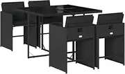 vidaXL 5-Piece Poly Rattan Garden Dining Set - Outdoor Bar Set with Washable Cushions, Foldable Chairs & Tempered Glass Table - Black