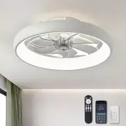 Sleek White Ceiling Fan with 3 Temperature LED Light & Remote - 20'' Flush Mount