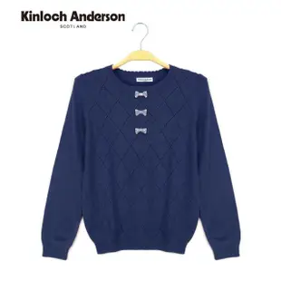 【Kinloch Anderson】菱格邊蝴蝶結針織長袖上衣 金安德森女裝(KA0769017 珊瑚粉/藏青)