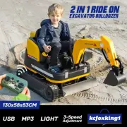 Kids Ride On Bulldozer Digger Excavator Toy Car Children Pretend Play 2 In 1