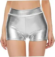 [AZIDWERYQ] Booty Shorts High Waisted Sparkly Shorts Shiny Metallic Skirt Sexy Leather Silver Booty for Women & Girls Dance Rave Festival Party Costumes