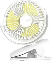 JISULIFE Clip on Desk Fan, Mini Stroller Fan, 4000mAh USB Rechargeable Small Fan with 16 hours, 4 Modes Quiet Battery Operated Fan for Outdoor Camping Golf Cart Indoor Treadmill Table - White