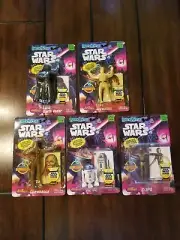 Star Wars BENDEMS w/ TOPPS Trading Cards- Luke, Vader, Chewy, R2-D2, C3PO- 5 LOT