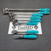 Snap-on Tools NEW 8pc TEAL Hard Handle 3/8" Drive Fixed & Flex Head Ratchet Set