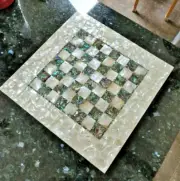 White Marble Chess, Mother of pearl stone Chess Board With Marble Chess Set Deco